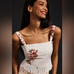 Anthropologie Eddy Beaded Fringe Top size Large